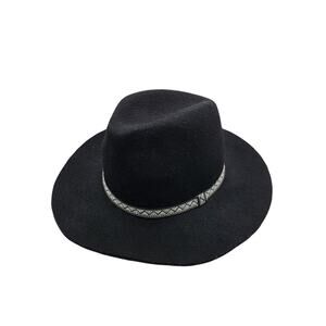 D&Y Black Wool Fedora Hat With Geometric Band